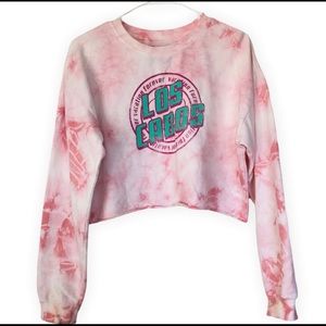 Forever 21 Pink Green Los Cabos Cropped Tie Dye Sweatshirt Size Medium